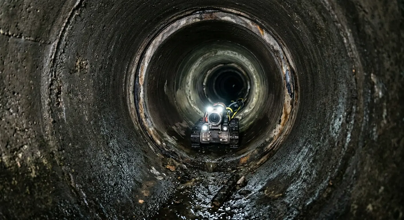 Robotic sewer camera inspecting pipe interior for Drain Snake Service in Salina