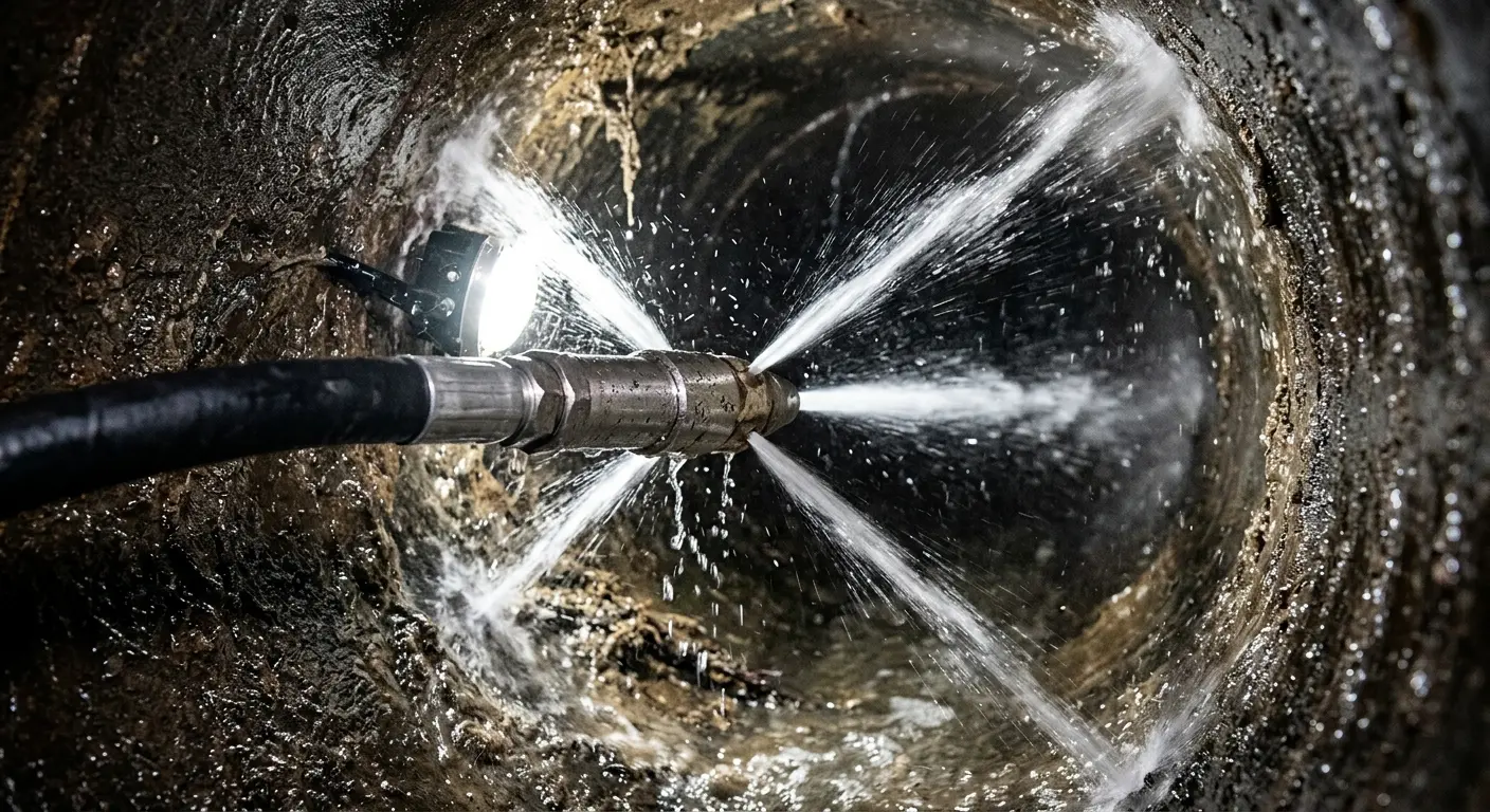 High-pressure hydro jetting nozzle cleaning sewer pipe for Sewer Cleanout in Salina
